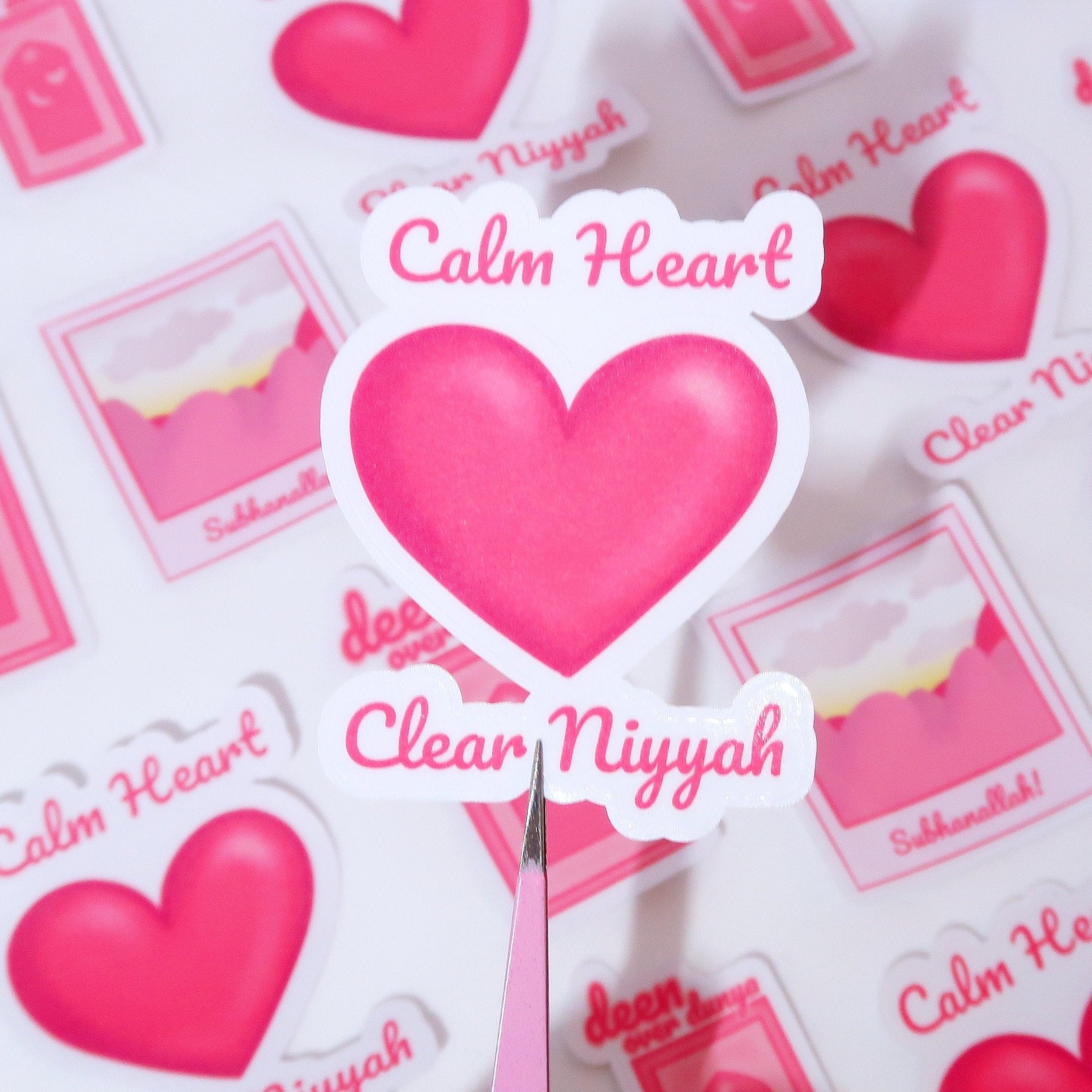 A close up of the Calm Heart, Clear Niyyah Islamic Sticker.