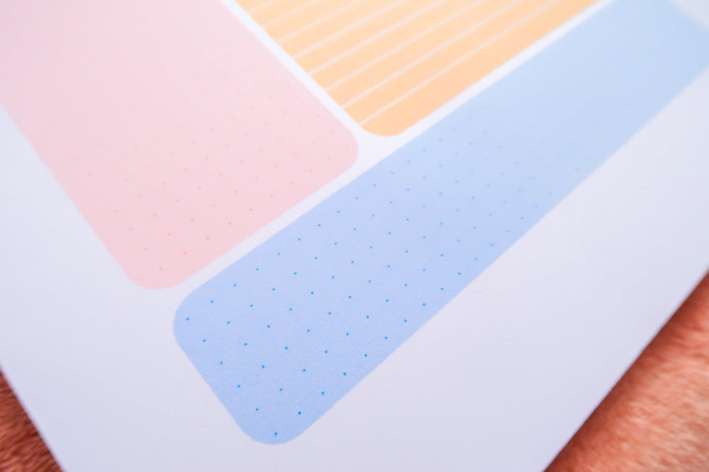 A close up of the clean pastel features on Totepad's Cornell Notes Bubblegum Cute Notepad.