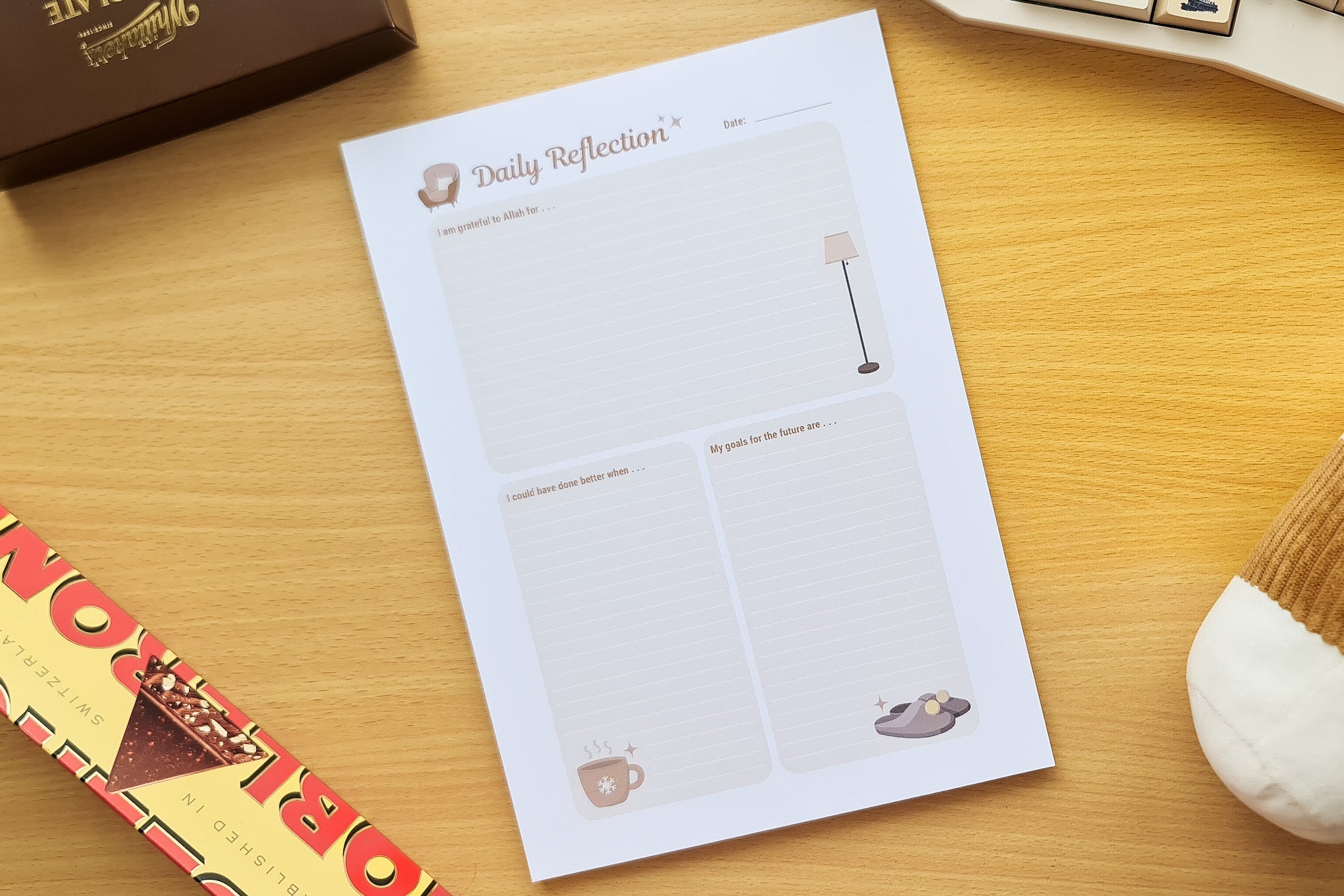 A top down view of Totepad's Cocoa Daily Reflection Notepad.